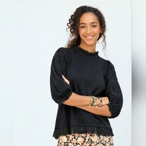 Anthropologie OTHILIA Idina Eyelet Top in Black. Size Medium